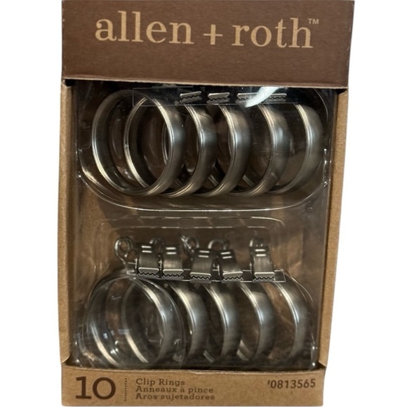 🆕 NWT Allen + Roth Curtain Rings Clips Circles. Brushed Nickel. Set of 10 - Picture 1 of 3